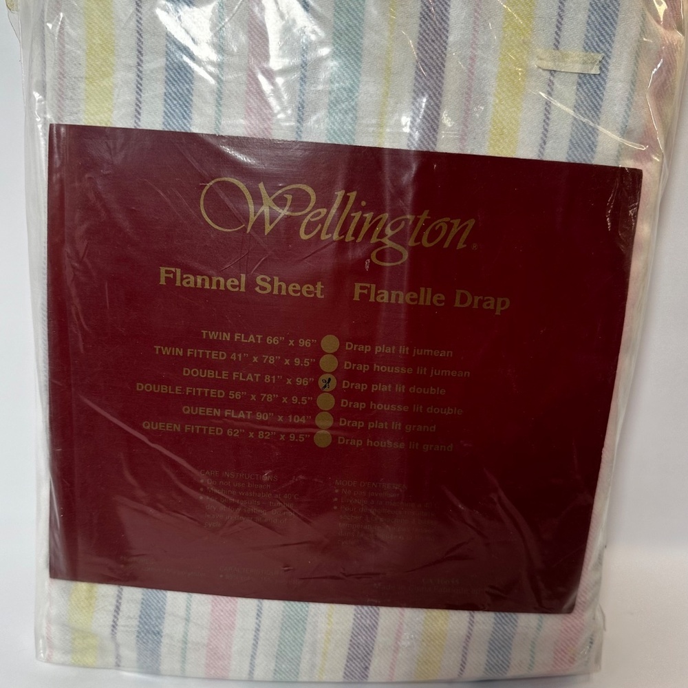 Vintage Wellington Flannel Flat Sheet Pastel Stripe NIP